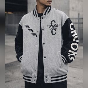 Crooks & Castles Demons Gray Black Colorblock 2009 Varsity Jacket, Size M